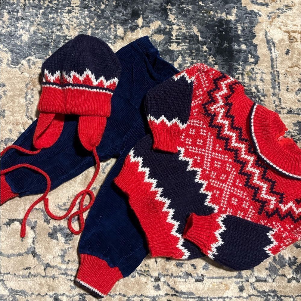 Vintage 80s Baby Tog Boy Holiday Winter Sweater Pants Set 12 months